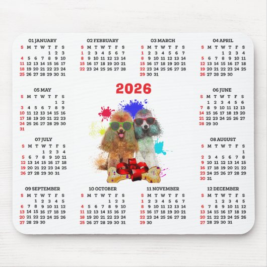 Tapis De Souris Customisable Cute Poodle Dog Calendar (Devant)