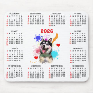 Tapis De Souris Customisable Cute Siberian Husky Dog Calendar