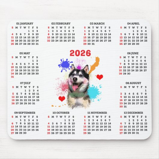 Tapis De Souris Customisable Cute Siberian Husky Dog Calendar (Devant)