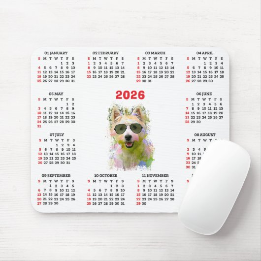 Tapis De Souris Customisable Cute Westie Dog Calendar (Avec souris)