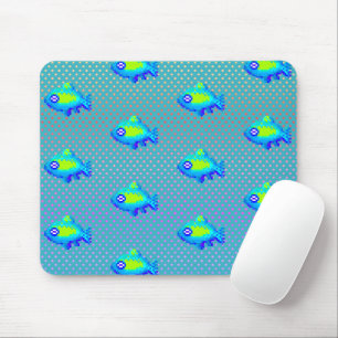 Tapis De Souris Cute 8 Bits Pixel Art Blue Green Poissons Geeky Ga