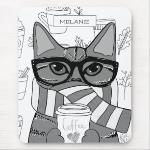 Tapis De Souris Cute amateur de café et de chats Personnalisé