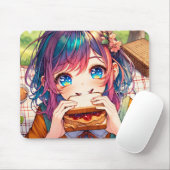 Tapis De Souris Cute Anime Girl mangeant un beurre d'arachide et g (Avec souris)