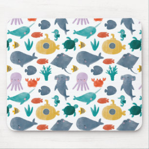 Tapis De Souris Cute Aquarelle Océan Animaux Motif