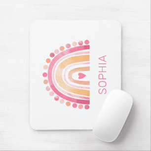 Tapis De Souris Cute arc-en-ciel, aquarelle rose boho