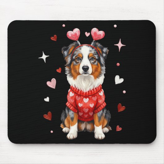 Tapis De Souris Cute Australian Shepherd Valentine Heart Valentine (Devant)