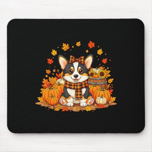 Tapis De Souris Cute Autumn Corgi Dog With Pumpkins And Plaid F Fa (Devant)