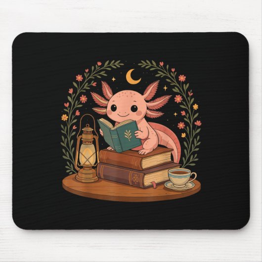 Tapis De Souris Cute Axolotl Reading Books Cozy Bookworm (Devant)