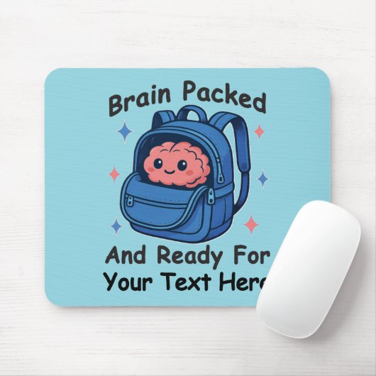 Tapis De Souris Cute Back-to-School Customizable “Brain Ready" (Avec souris)