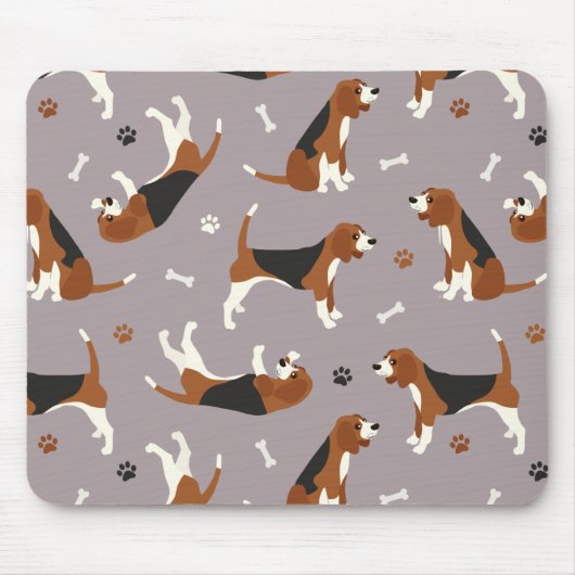 Tapis De Souris Cute Beagles Paws and Bones Gray (Devant)