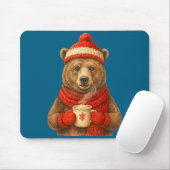 Tapis De Souris Cute Bear With Santa Hat Coffee Lover Funny Winter (Avec souris)