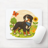 Tapis De Souris Cute Bernese Mountain Dog with Sunflower & Butterf (Avec souris)