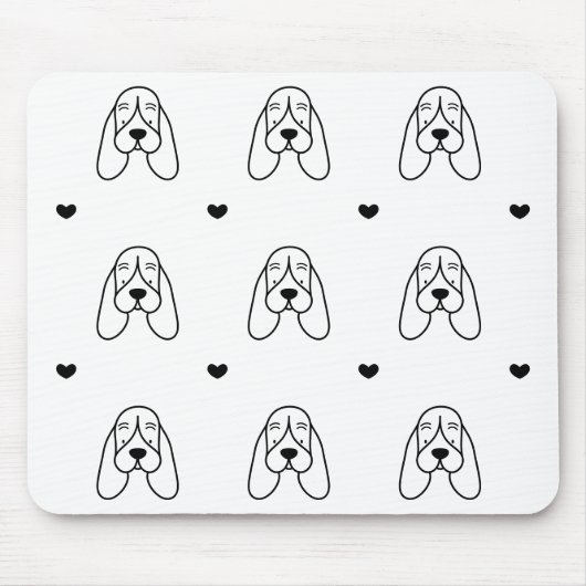 Tapis De Souris Cute Black and White Basset Hound Heart Pattern (Devant)