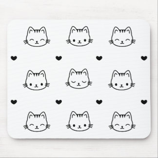 Tapis De Souris Cute Black and White Cat and Heart Pattern