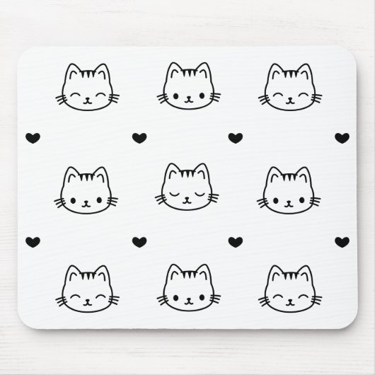 Tapis De Souris Cute Black and White Cat and Heart Pattern (Devant)