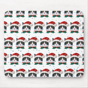 Tapis De Souris Cute Black and White Cat With Santa Hat Christmas