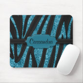 Tapis De Souris Cute Blue Black Glittery Zebra Stria Print (Avec souris)