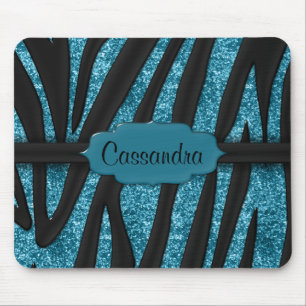 Tapis De Souris Cute Blue Black Glittery Zebra Stria Print