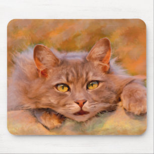 Tapis De Souris Cute Brown Chat Aquarelle Huile peinture
