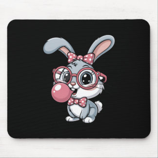 Tapis De Souris Cute Bunny with Glasses Blowing Bubble Gum