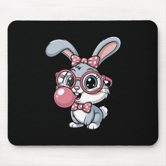 Tapis De Souris Cute Bunny with Glasses Blowing Bubble Gum (Devant)