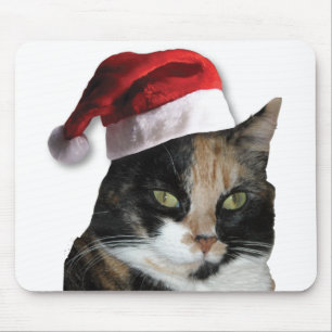 Tapis De Souris Cute Calico Chat Porté Chapeau Santa