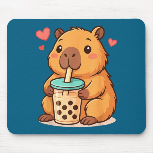 Tapis De Souris Cute Capybara Kawaii Anime Drinking Bubble Tea Lov (Devant)