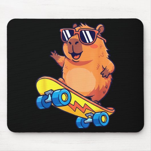 Tapis De Souris Cute Capybara Skateboarding Chill Animal Lover Art (Devant)