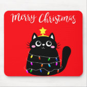 Tapis De Souris Cute cartoon noir Cat Christmas tree (Devant)