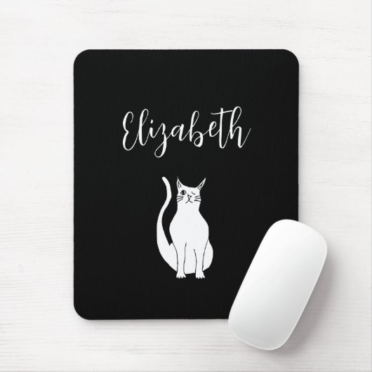 Tapis De Souris Cute Cat Cartoon Main Drag Winking Kitty Noir (Avec souris)