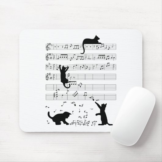 Tapis De Souris Cute Cat Kitty Playing Music Note Clef (Avec souris)