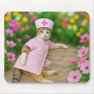 Tapis De Souris Cute Chat en Pink Nurse Uniforme Mousepad