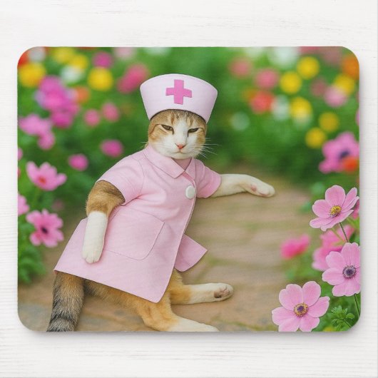 Tapis De Souris Cute Chat en Pink Nurse Uniforme Mousepad (Devant)