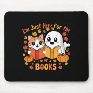 Tapis De Souris Cute Chat Et Fantôme Lecture Halloween Livres Scèn
