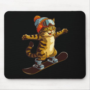 Tapis De Souris Cute Chat Profitant Du Snowboard Amusant