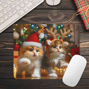 Tapis De Souris Cute chatons avec le Père Noël et casquettes de re