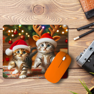 Tapis De Souris Cute chatons avec le Père Noël et casquettes de re