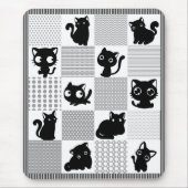 Tapis De Souris Cute chatons noirs avec motif gris et blanc (Devant)
