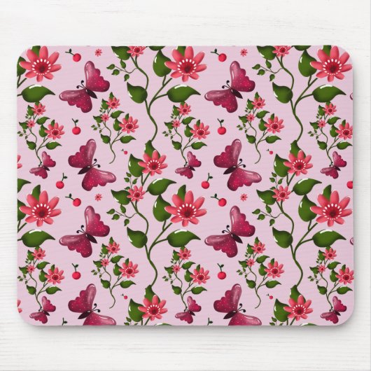 Tapis De Souris Cute Cherry Butterfly Pattern, Glossy Kawaii Fruit (Devant)