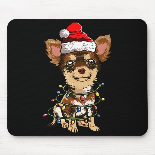 Tapis De Souris Cute Chihuahua Santa Christmas Tree Lights Xmas Do (Devant)