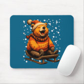 Tapis De Souris Cute Christmas Bear Sledding In Snow Funny Winter (Avec souris)