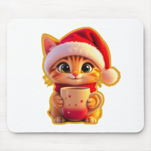 Tapis De Souris **Cute Christmas Cat with Santa Hat – Funny Holida (Devant)