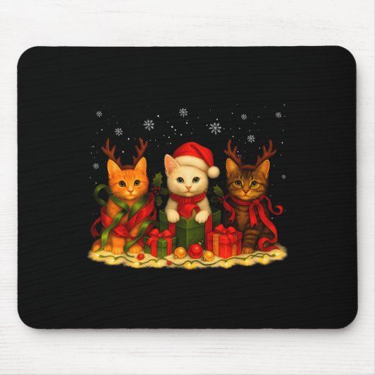 Tapis De Souris Cute Christmas Cat Xmas Lights Santa Reindeer Cat (Devant)