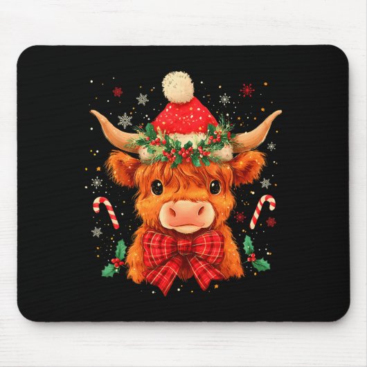 Tapis De Souris Cute Christmas Highland Cow Mooey Xmas Heifer Sant (Devant)
