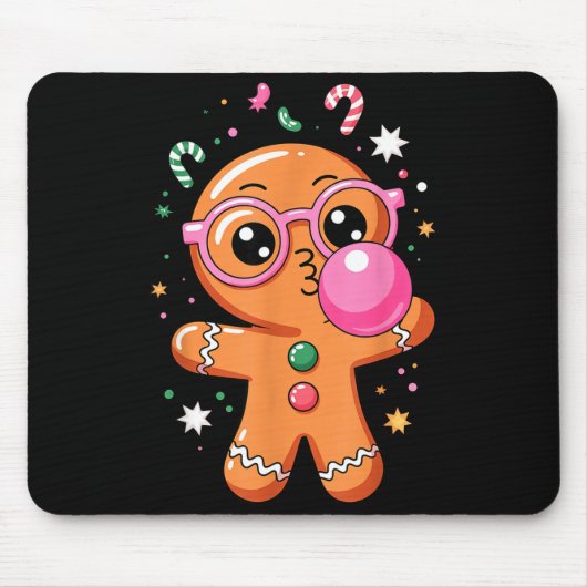 Tapis De Souris Cute Christmas Pajama Gingerbread Blowing Bubble G (Devant)