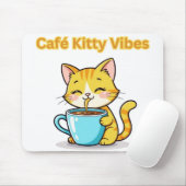 Tapis De Souris **Cute Coffee Cat – Adorable Cat Drinking Coffee I (Avec souris)