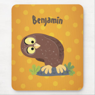 Tapis De Souris Cute curious funny brown owl cartoon illustration