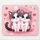 Tapis De Souris Cute Custom Chat Couple Aquarelle Saint-Valentin (Devant)