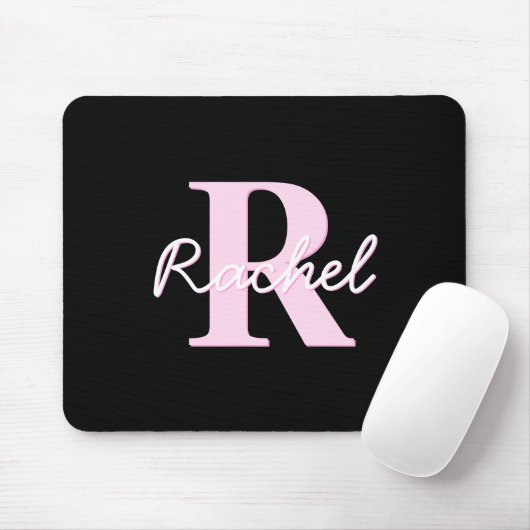 Tapis De Souris Cute Customizable Monogram | Light Pink & Black (Avec souris)