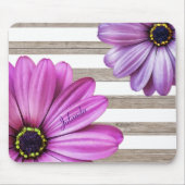 Tapis De Souris Cute Daisies Wood White Stripes Ajouter un nom (Devant)